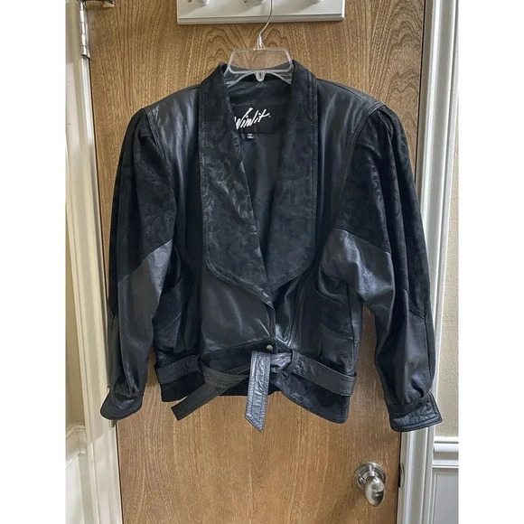 Winlit Women's Vintage Retro 80s 90s Black Leather Suede Jacket Designs Size P - Picture 1 of 16